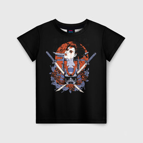Детская футболка 3D с принтом ГеЙша и СамураЙ в Курске, 100% гипоаллергенный полиэфир | прямой крой, круглый вырез горловины, длина до линии бедер, чуть спущенное плечо, ткань немного тянется | девушка | самурай | япония