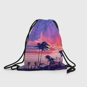Рюкзак-мешок 3D с принтом Пейзаж в Курске, 100% полиэстер | плотность ткани — 200 г/м2, размер — 35 х 45 см; лямки — толстые шнурки, застежка на шнуровке, без карманов и подкладки | америка | закат | летний | лето | майами | море | пальмы | пейзаж | пляж | рассвет