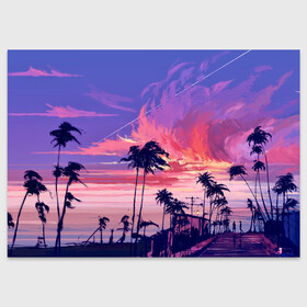 Поздравительная открытка с принтом Пейзаж в Курске, 100% бумага | плотность бумаги 280 г/м2, матовая, на обратной стороне линовка и место для марки
 | америка | закат | летний | лето | майами | море | пальмы | пейзаж | пляж | рассвет