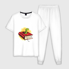 Мужская пижама хлопок с принтом Книжный червь в Курске, 100% хлопок | брюки и футболка прямого кроя, без карманов, на брюках мягкая резинка на поясе и по низу штанин
 | бумага | книга | книжный червь | обложка | червь | червяк