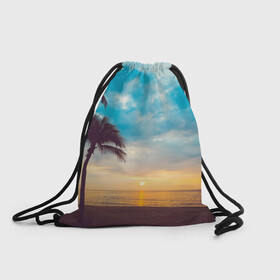Рюкзак-мешок 3D с принтом Пейзаж в Курске, 100% полиэстер | плотность ткани — 200 г/м2, размер — 35 х 45 см; лямки — толстые шнурки, застежка на шнуровке, без карманов и подкладки | америка | закат | летний | лето | майами | море | пальмы | пейзаж | пляж | рассвет