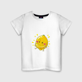Детская футболка хлопок с принтом Лимон каннибал  в Курске, 100% хлопок | круглый вырез горловины, полуприлегающий силуэт, длина до линии бедер | долька | кислый | лимон | лицо | фрукт | фрукты