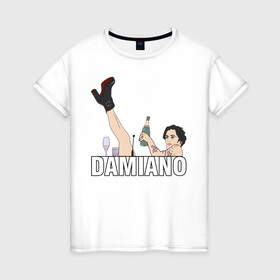 Женская футболка хлопок с принтом Damiano Maneskin в Курске, 100% хлопок | прямой крой, круглый вырез горловины, длина до линии бедер, слегка спущенное плечо | давид | дамиано | монескин