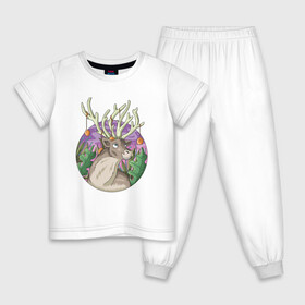 Детская пижама хлопок с принтом Рудольф в Курске, 100% хлопок |  брюки и футболка прямого кроя, без карманов, на брюках мягкая резинка на поясе и по низу штанин
 | дикое животное | животные | иллюстрация | оленёнок | рудольф