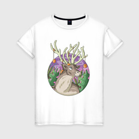 Женская футболка хлопок с принтом Рудольф в Курске, 100% хлопок | прямой крой, круглый вырез горловины, длина до линии бедер, слегка спущенное плечо | дикое животное | животные | иллюстрация | оленёнок | рудольф