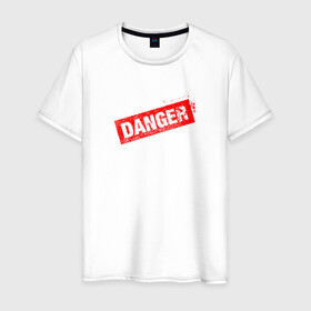 Мужская футболка хлопок с принтом DANGER в Курске, 100% хлопок | прямой крой, круглый вырез горловины, длина до линии бедер, слегка спущенное плечо. | минимализм | надпись | опасность | печать | текст