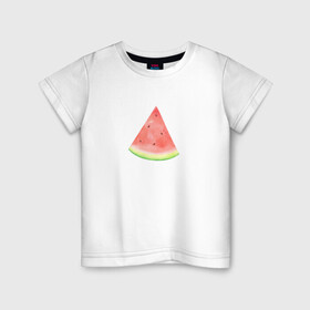Детская футболка хлопок с принтом Кусок Арбуза в Курске, 100% хлопок | круглый вырез горловины, полуприлегающий силуэт, длина до линии бедер | Тематика изображения на принте: акварель | арбуз | еда | кусок арбуза | рисунок