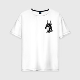 Женская футболка хлопок Oversize с принтом Doberman в Курске, 100% хлопок | свободный крой, круглый ворот, спущенный рукав, длина до линии бедер
 | dog | streetwear | доберман | ошейник | собака