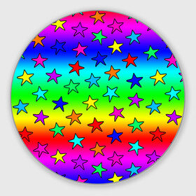 Коврик для мышки круглый с принтом Радужные звезды в Курске, резина и полиэстер | круглая форма, изображение наносится на всю лицевую часть | baby | children | girl | gradient | kids | neon | rainbow | space | stars | градиент | девчачие | девчачье | детские | детский рисунок | звездочки | звезды | космос | красочные | малышам | неоновые | ночные | радуга | разноцветные