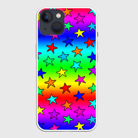 Чехол для iPhone 13 с принтом Радужные звезды в Курске,  |  | baby | children | girl | gradient | kids | neon | rainbow | space | stars | градиент | девчачие | девчачье | детские | детский рисунок | звездочки | звезды | космос | красочные | малышам | неоновые | ночные | радуга | разноцветные