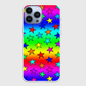 Чехол для iPhone 13 Pro Max с принтом Радужные звезды в Курске,  |  | baby | children | girl | gradient | kids | neon | rainbow | space | stars | градиент | девчачие | девчачье | детские | детский рисунок | звездочки | звезды | космос | красочные | малышам | неоновые | ночные | радуга | разноцветные