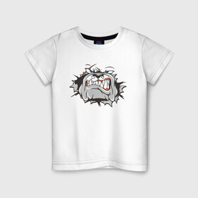 Детская футболка хлопок с принтом Пёс в 3D в Курске, 100% хлопок | круглый вырез горловины, полуприлегающий силуэт, длина до линии бедер | dog | бульдог | злой | пес | псина | собака | собачка | сторожевой пес