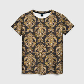 Женская футболка 3D с принтом золотые узоры в Курске, 100% полиэфир ( синтетическое хлопкоподобное полотно) | прямой крой, круглый вырез горловины, длина до линии бедер | versace | абстракция | версаче | золотые узоры | паттерн | текстуры | узоры
