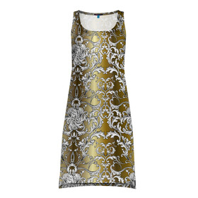 Платье-майка 3D с принтом gold & white в Курске, 100% полиэстер | полуприлегающий силуэт, широкие бретели, круглый вырез горловины, удлиненный подол сзади. | versace | абстракция | версаче | золотые узоры | паттерн | текстуры | узоры