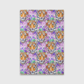 Обложка для паспорта матовая кожа с принтом Тигр в цветах в Курске, натуральная матовая кожа | размер 19,3 х 13,7 см; прозрачные пластиковые крепления | Тематика изображения на принте: абстракция | крупная кошка | паттерн | текстуры | тигр | тигры | узоры