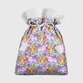 Подарочный 3D мешок с принтом Тигр в цветах в Курске, 100% полиэстер | Размер: 29*39 см | Тематика изображения на принте: абстракция | крупная кошка | паттерн | текстуры | тигр | тигры | узоры