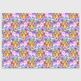 Поздравительная открытка с принтом Тигр в цветах в Курске, 100% бумага | плотность бумаги 280 г/м2, матовая, на обратной стороне линовка и место для марки
 | Тематика изображения на принте: абстракция | крупная кошка | паттерн | текстуры | тигр | тигры | узоры