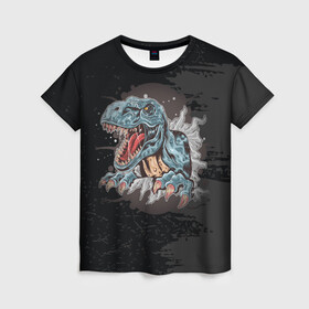 Женская футболка 3D с принтом ТиРекс в Курске, 100% полиэфир ( синтетическое хлопкоподобное полотно) | прямой крой, круглый вырез горловины, длина до линии бедер | арт | графика | динозавр | животные | звери | хищник