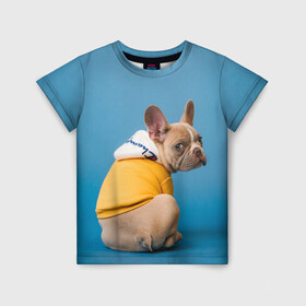 Детская футболка 3D с принтом Собачка на стиле в Курске, 100% гипоаллергенный полиэфир | прямой крой, круглый вырез горловины, длина до линии бедер, чуть спущенное плечо, ткань немного тянется | Тематика изображения на принте: dog | модель | песик | позирует | собака | фотосессия