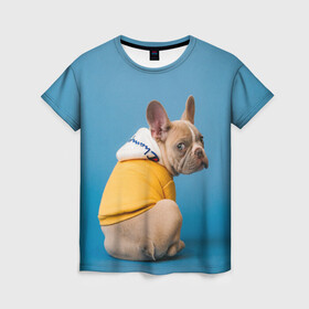 Женская футболка 3D с принтом Собачка на стиле в Курске, 100% полиэфир ( синтетическое хлопкоподобное полотно) | прямой крой, круглый вырез горловины, длина до линии бедер | Тематика изображения на принте: dog | модель | песик | позирует | собака | фотосессия