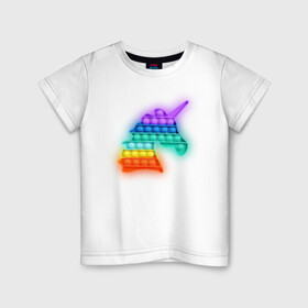 Детская футболка хлопок с принтом POP IT Единорог в Курске, 100% хлопок | круглый вырез горловины, полуприлегающий силуэт, длина до линии бедер | it | minecraft | pop | unicorn | детская | детский | единорог | майнкрафт | пиксели | цветной