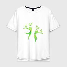 Мужская футболка хлопок Oversize с принтом Мы вместе в Курске, 100% хлопок | свободный крой, круглый ворот, “спинка” длиннее передней части | Тематика изображения на принте: гармония | гармония с природой | дерево | люди | планета | растения | чистая планета | экология