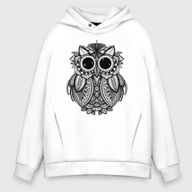 Мужское худи Oversize хлопок с принтом Owl в Курске, френч-терри — 70% хлопок, 30% полиэстер. Мягкий теплый начес внутри —100% хлопок | боковые карманы, эластичные манжеты и нижняя кромка, капюшон на магнитной кнопке | абстракция | графика | животные | птица | сова | тату | узор