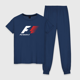 Женская пижама хлопок с принтом Formula 1 в Курске, 100% хлопок | брюки и футболка прямого кроя, без карманов, на брюках мягкая резинка на поясе и по низу штанин | f1 | formula 1 | racing | болиды | гонки | логотип | старый логотип | формула 1