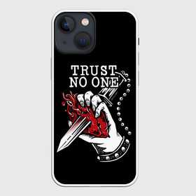 Чехол для iPhone 13 mini с принтом TRUST NO ONE в Курске,  |  | heart | knife | no | one | text | trust | word | жизнь | кровь | надписи | не верь | никому | нож | рана | сердце | слова | текст