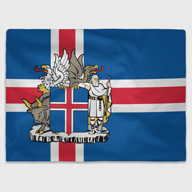 Плед 3D с принтом Флаг и Герб Исландии в Курске, 100% полиэстер | закругленные углы, все края обработаны. Ткань не мнется и не растягивается | бык | герб | грифон | дракон | исландии | исландия | коровы | красный | линии | орел | пастух | синий | флаг