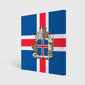 Холст квадратный с принтом Флаг и Герб Исландии в Курске, 100% ПВХ |  | бык | герб | грифон | дракон | исландии | исландия | коровы | красный | линии | орел | пастух | синий | флаг