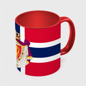 Кружка с полной запечаткой с принтом Норвегия | Флаг и герб Норвегии в Курске, керамика | ёмкость 330 мл | герб | герб норвегии | корона | красный | лев | линии | норвегии | норвегия | синий | топор | флаг | флаг норвегии | щит