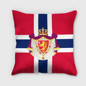 Подушка 3D с принтом Норвегия | Флаг и герб Норвегии в Курске, наволочка – 100% полиэстер, наполнитель – холлофайбер (легкий наполнитель, не вызывает аллергию). | состоит из подушки и наволочки. Наволочка на молнии, легко снимается для стирки | герб | герб норвегии | корона | красный | лев | линии | норвегии | норвегия | синий | топор | флаг | флаг норвегии | щит