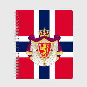 Тетрадь с принтом Норвегия | Флаг и герб Норвегии в Курске, 100% бумага | 48 листов, плотность листов — 60 г/м2, плотность картонной обложки — 250 г/м2. Листы скреплены сбоку удобной пружинной спиралью. Уголки страниц и обложки скругленные. Цвет линий — светло-серый
 | герб | герб норвегии | корона | красный | лев | линии | норвегии | норвегия | синий | топор | флаг | флаг норвегии | щит