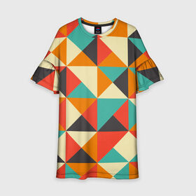 Детское платье 3D с принтом Треугольники в Курске, 100% полиэстер | прямой силуэт, чуть расширенный к низу. Круглая горловина, на рукавах — воланы | Тематика изображения на принте: геометрия | краски | кубы | минимализм | треугольники