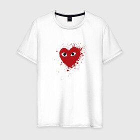Мужская футболка хлопок с принтом Сердце с глазами в Курске, 100% хлопок | прямой крой, круглый вырез горловины, длина до линии бедер, слегка спущенное плечо. | eays | heart with eyes | japan | глаза | глазки | как парни | ком де гарсон | мода | сердце | сердце с глазами | сердце с глазищами | токио | уличный стиль | японский бренд | японский дизайн