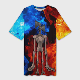 Платье-футболка 3D с принтом СИРЕНОГОЛОВЫЙ ОГОНЬ в Курске,  |  | siren head | игра | монстр | огонь | огонь и вода | пламя | сиреноголовый | существо | хоррор