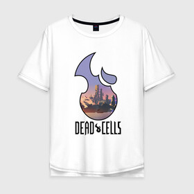 Мужская футболка хлопок Oversize с принтом Dead Cells logo landscape в Курске, 100% хлопок | свободный крой, круглый ворот, “спинка” длиннее передней части | cell | cells | dead | dead cells | game | gamer | games | metroidvania | roguelike | игра | игры