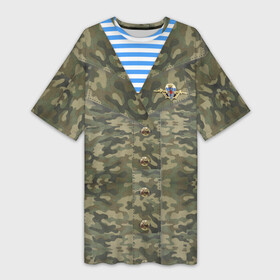 Платье-футболка 3D с принтом Комуфляж ВДВ со значком в Курске,  |  | вдв | военная форма | день десантника | значок вдв | камуфляж | комуфляж | никто кроме нас | символика вдв