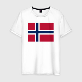 Мужская футболка хлопок с принтом Норвегия | Флаг Норвегии в Курске, 100% хлопок | прямой крой, круглый вырез горловины, длина до линии бедер, слегка спущенное плечо. | красный | линии | норвегии | норвегия | синий | флаг | флаг норвегии