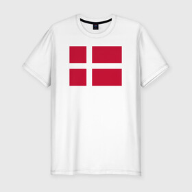 Мужская футболка хлопок Slim с принтом Дания | Флаг Дании в Курске, 92% хлопок, 8% лайкра | приталенный силуэт, круглый вырез ворота, длина до линии бедра, короткий рукав | Тематика изображения на принте: белый | герб | дании | дания | красный | линии | флаг