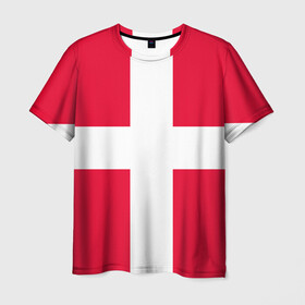 Мужская футболка 3D с принтом Дания | Флаг Дании в Курске, 100% полиэфир | прямой крой, круглый вырез горловины, длина до линии бедер | Тематика изображения на принте: белый | герб | государство | дании | дания | знак | красный | крест | линии | символика | страна | флаг