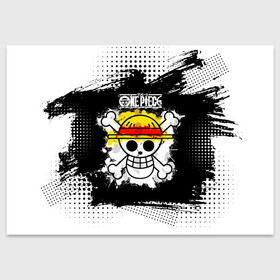 Поздравительная открытка с принтом Весёлый Роджер пиратов Соломенной Шляпы в Курске, 100% бумага | плотность бумаги 280 г/м2, матовая, на обратной стороне линовка и место для марки
 | anime | manga | one piece | аниме | большой куш | ван пис | весёлый роджер | вон пис | король пиратов | логотип | манга | монки д. луффи | мугивары | перекрещённый костями | пират | пиратский флаг