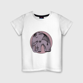 Детская футболка хлопок с принтом Розовый слон в Курске, 100% хлопок | круглый вырез горловины, полуприлегающий силуэт, длина до линии бедер | Тематика изображения на принте: гравюра | графика | животные | природа | розовый | слон