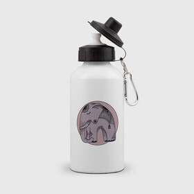 Бутылка спортивная с принтом Розовый слон в Курске, металл | емкость — 500 мл, в комплекте две пластиковые крышки и карабин для крепления | Тематика изображения на принте: гравюра | графика | животные | природа | розовый | слон