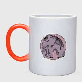 Кружка хамелеон с принтом Розовый слон в Курске, керамика | меняет цвет при нагревании, емкость 330 мл | Тематика изображения на принте: гравюра | графика | животные | природа | розовый | слон