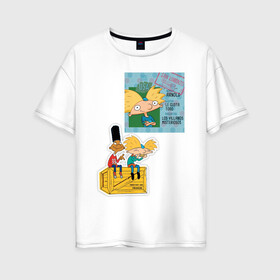 Женская футболка хлопок Oversize с принтом HEY ARNOLD! II в Курске, 100% хлопок | свободный крой, круглый ворот, спущенный рукав, длина до линии бедер
 | animation | kids | school | мультфильмы | приключения | школа