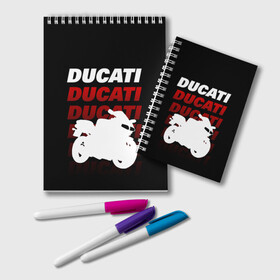 Блокнот с принтом DUCATI / ДУКАТИ / SPORT в Курске, 100% бумага | 48 листов, плотность листов — 60 г/м2, плотность картонной обложки — 250 г/м2. Листы скреплены удобной пружинной спиралью. Цвет линий — светло-серый
 | Тематика изображения на принте: ducati | motorcycle | motosport | racing | speed | sport | байк. | гонки | двигатель | дукати | мото | мотокросс | мотоспорт | мототриал | мотоцикл | скорость | спорт