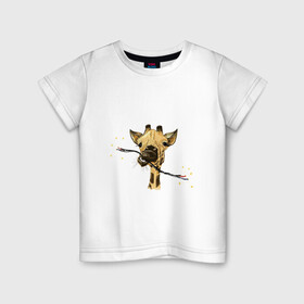 Детская футболка хлопок с принтом Giraffe  в Курске, 100% хлопок | круглый вырез горловины, полуприлегающий силуэт, длина до линии бедер | animalistic | art | braun | character | drawing | illustration | orange | pictures | yellow | принт | провод | юмор