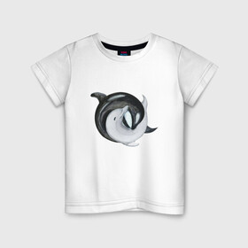 Детская футболка хлопок с принтом Инь Янь в Курске, 100% хлопок | круглый вырез горловины, полуприлегающий силуэт, длина до линии бедер | Тематика изображения на принте: гармония | дельфины | инь и янь | любовь | слияние